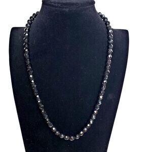 Vintage Black Single-strand Faceted Black Glass Beaded Necklace